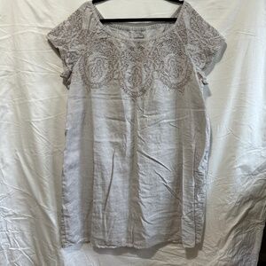 J.Jill Linen Shift Dress Size 2X, Embroidered Eyelet Grey